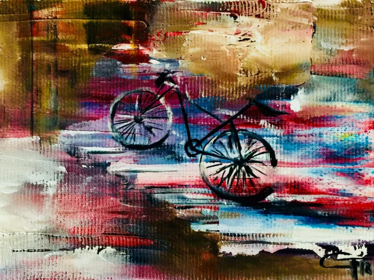 Bicicletă desenată peste fâșii de culoare